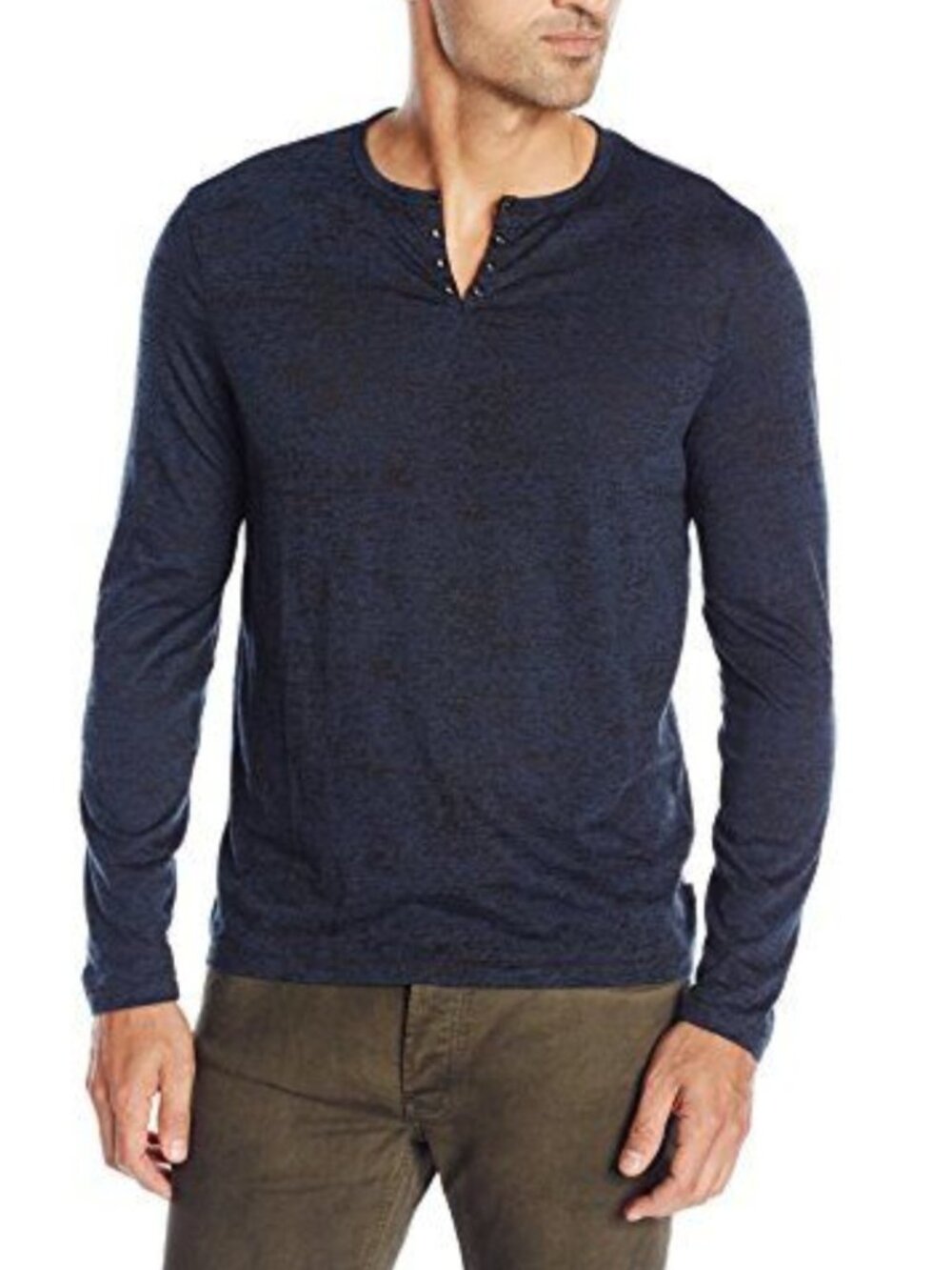 Men's John Varvatos Long-Sleeve Eyelet Henley Shirt-Size XL (K2077S3B-UB3B)